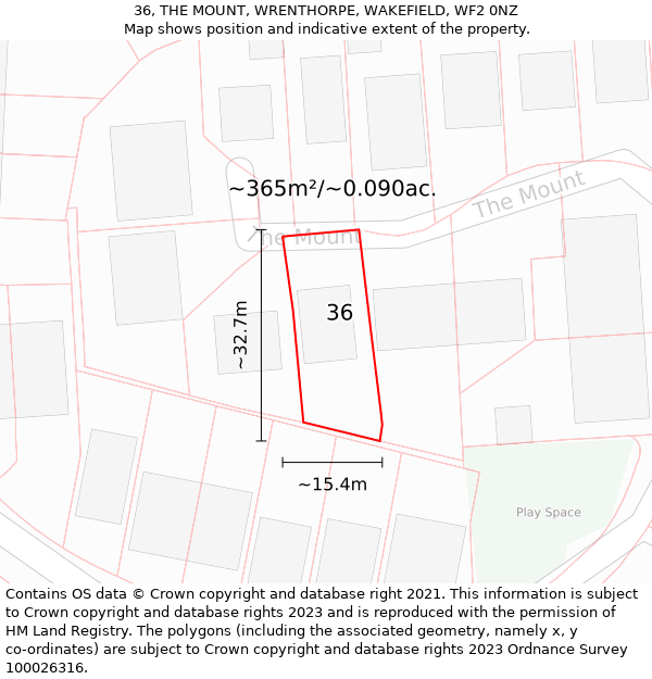 36, THE MOUNT, WRENTHORPE, WAKEFIELD, WF2 0NZ: Plot and title map