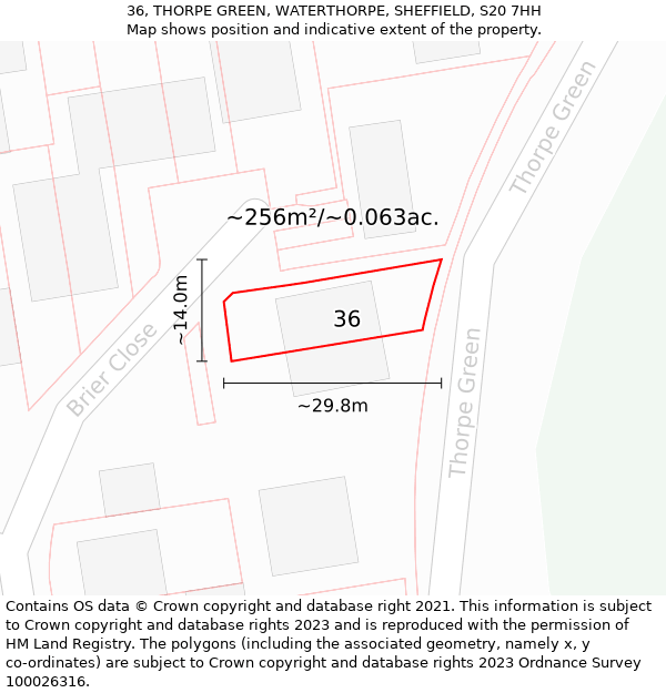 36, THORPE GREEN, WATERTHORPE, SHEFFIELD, S20 7HH: Plot and title map