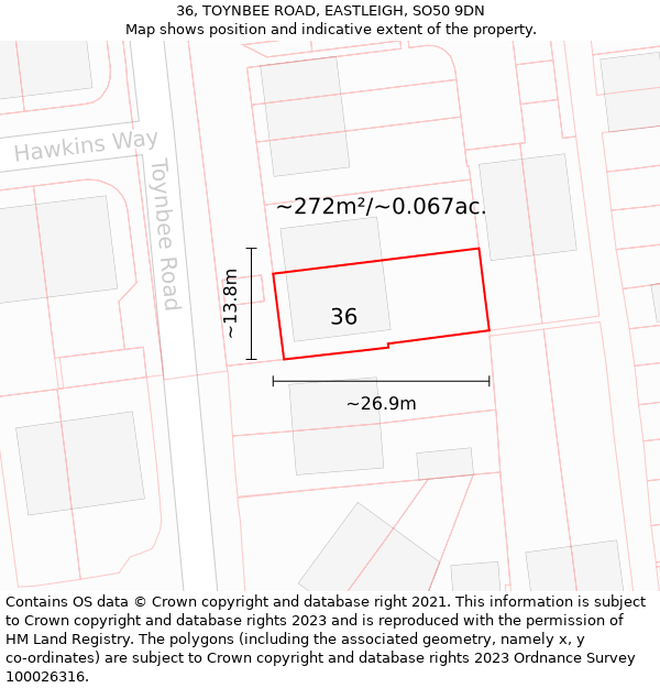 36, TOYNBEE ROAD, EASTLEIGH, SO50 9DN: Plot and title map