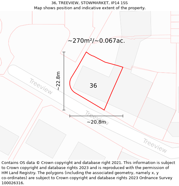 36, TREEVIEW, STOWMARKET, IP14 1SS: Plot and title map