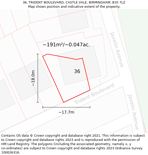 36, TRIDENT BOULEVARD, CASTLE VALE, BIRMINGHAM, B35 7LZ: Plot and title map