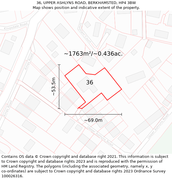 36, UPPER ASHLYNS ROAD, BERKHAMSTED, HP4 3BW: Plot and title map