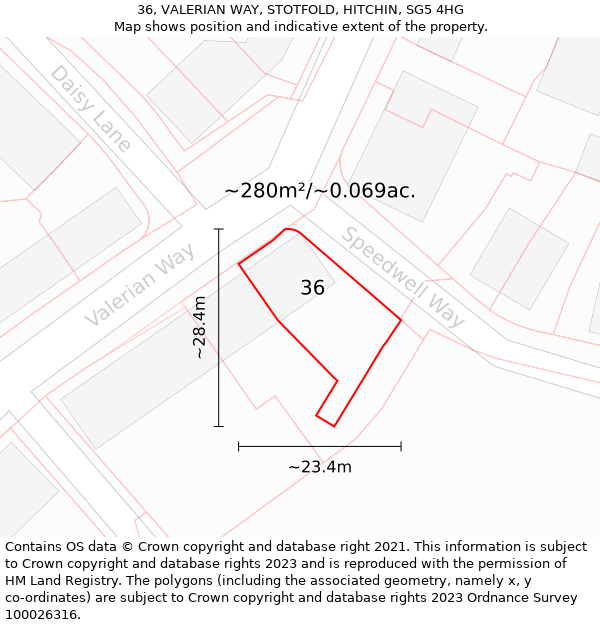 36, VALERIAN WAY, STOTFOLD, HITCHIN, SG5 4HG: Plot and title map