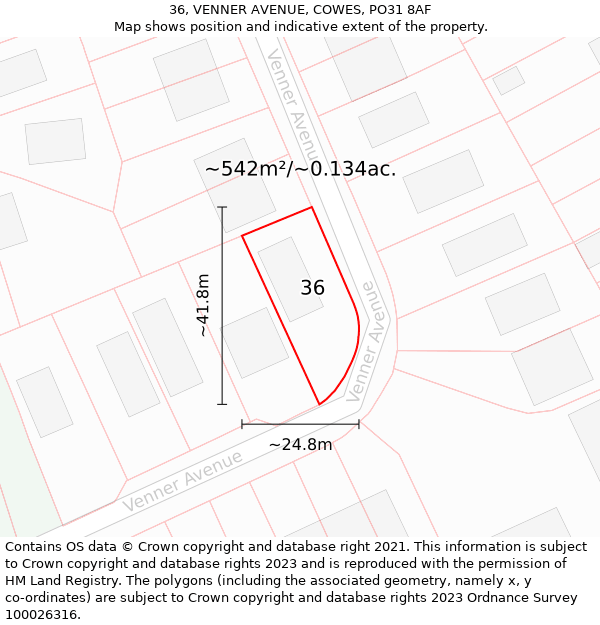 36, VENNER AVENUE, COWES, PO31 8AF: Plot and title map