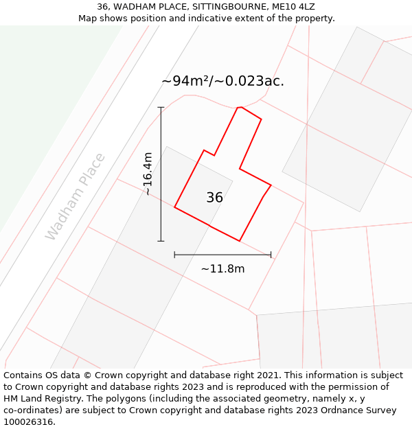 36, WADHAM PLACE, SITTINGBOURNE, ME10 4LZ: Plot and title map