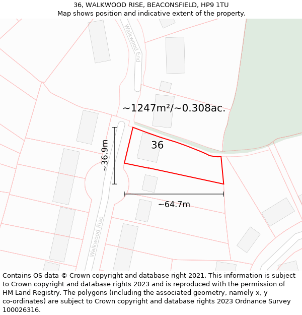 36, WALKWOOD RISE, BEACONSFIELD, HP9 1TU: Plot and title map