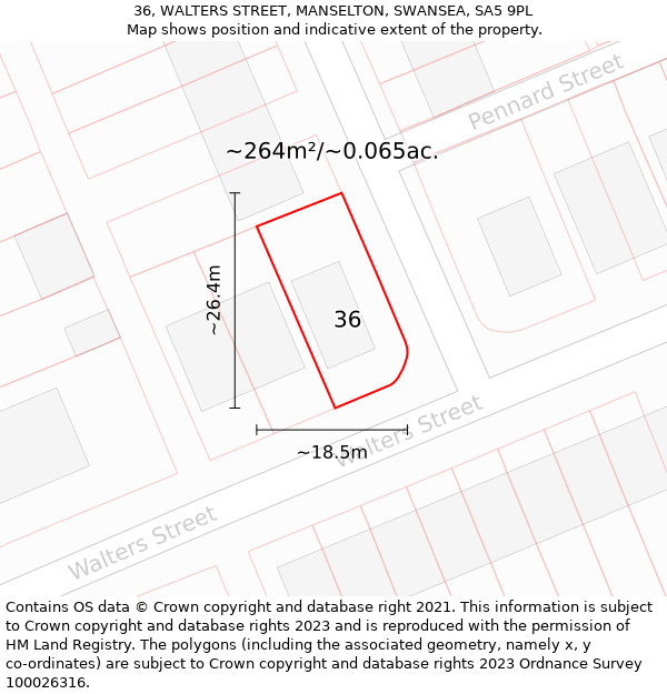 36, WALTERS STREET, MANSELTON, SWANSEA, SA5 9PL: Plot and title map