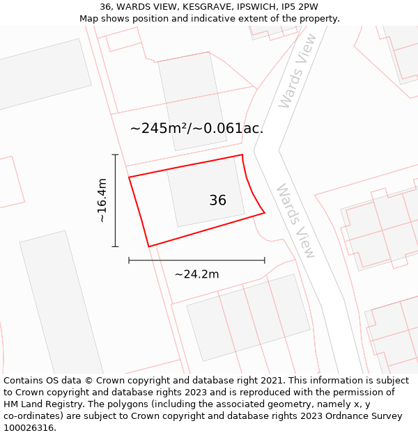 36, WARDS VIEW, KESGRAVE, IPSWICH, IP5 2PW: Plot and title map