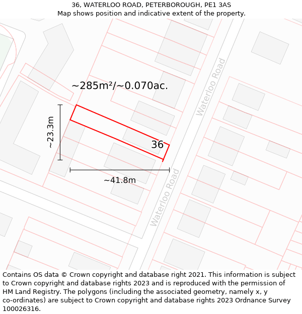 36, WATERLOO ROAD, PETERBOROUGH, PE1 3AS: Plot and title map