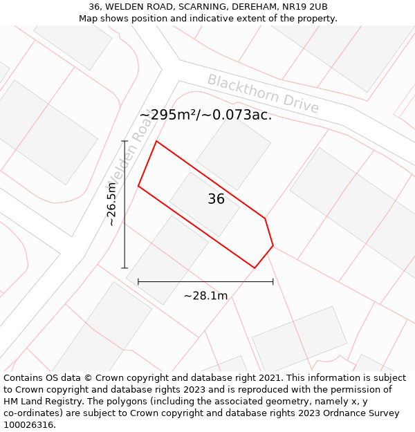 36, WELDEN ROAD, SCARNING, DEREHAM, NR19 2UB: Plot and title map