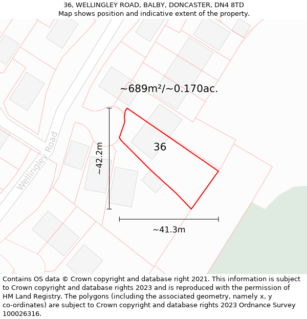 36, WELLINGLEY ROAD, BALBY, DONCASTER, DN4 8TD: Plot and title map