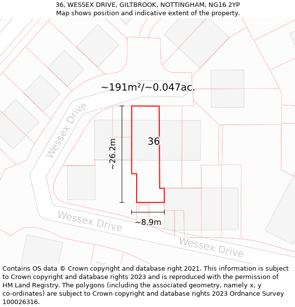 36, WESSEX DRIVE, GILTBROOK, NOTTINGHAM, NG16 2YP: Plot and title map