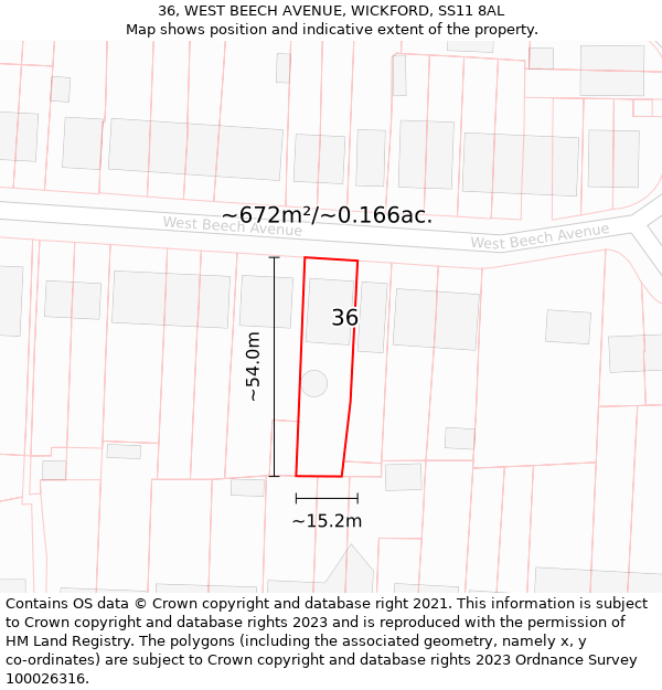 36, WEST BEECH AVENUE, WICKFORD, SS11 8AL: Plot and title map