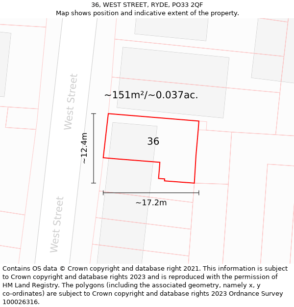 36, WEST STREET, RYDE, PO33 2QF: Plot and title map