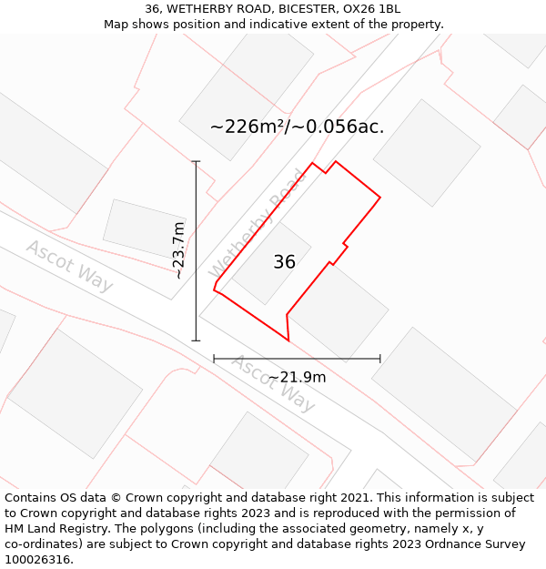 36, WETHERBY ROAD, BICESTER, OX26 1BL: Plot and title map