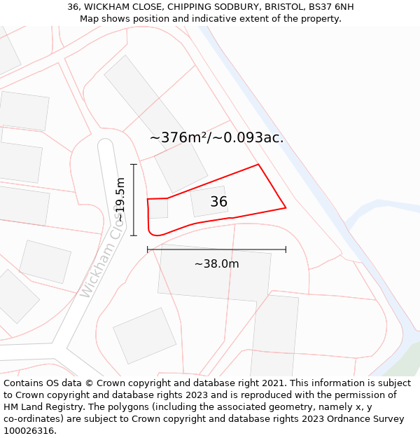 36, WICKHAM CLOSE, CHIPPING SODBURY, BRISTOL, BS37 6NH: Plot and title map