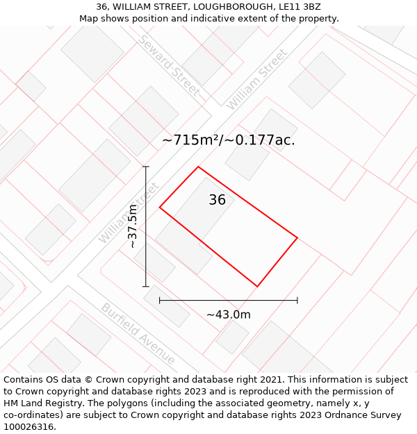 36, WILLIAM STREET, LOUGHBOROUGH, LE11 3BZ: Plot and title map