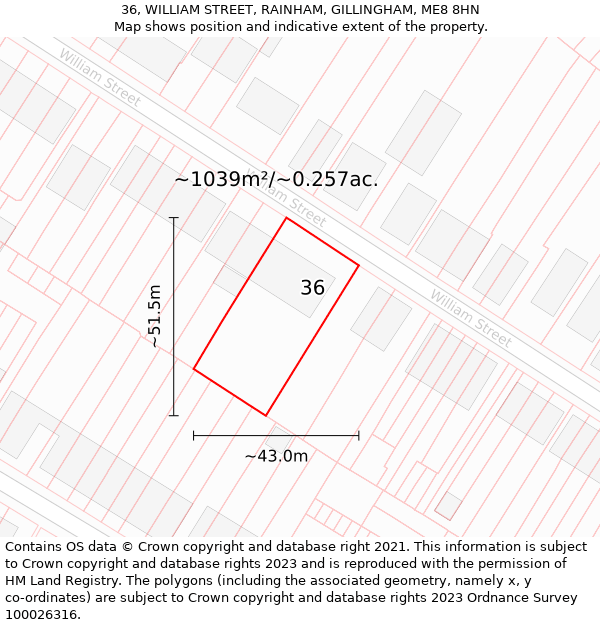 36, WILLIAM STREET, RAINHAM, GILLINGHAM, ME8 8HN: Plot and title map