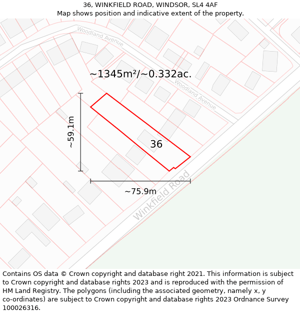 36, WINKFIELD ROAD, WINDSOR, SL4 4AF: Plot and title map