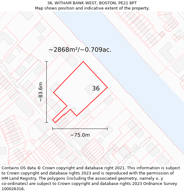 36, WITHAM BANK WEST, BOSTON, PE21 8PT: Plot and title map