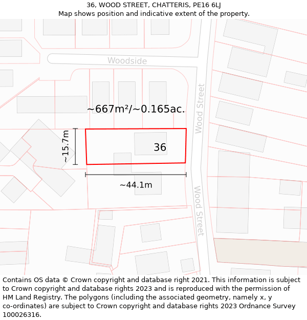 36, WOOD STREET, CHATTERIS, PE16 6LJ: Plot and title map