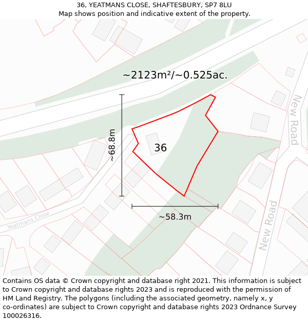 36, YEATMANS CLOSE, SHAFTESBURY, SP7 8LU: Plot and title map