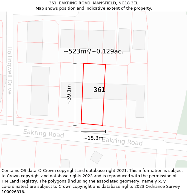 361, EAKRING ROAD, MANSFIELD, NG18 3EL: Plot and title map