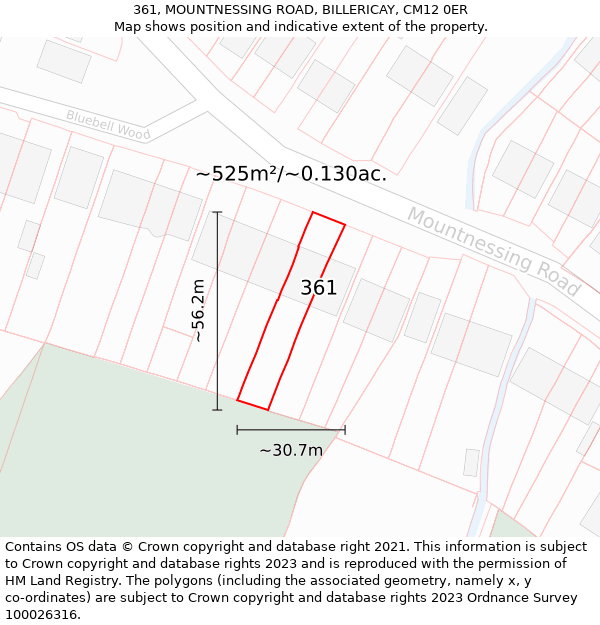361, MOUNTNESSING ROAD, BILLERICAY, CM12 0ER: Plot and title map