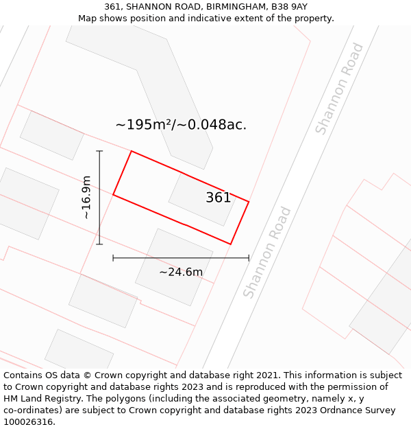 361, SHANNON ROAD, BIRMINGHAM, B38 9AY: Plot and title map