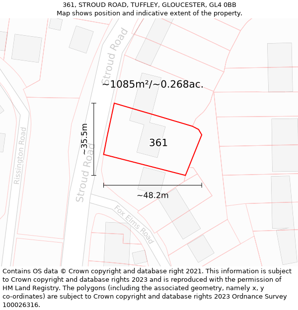 361, STROUD ROAD, TUFFLEY, GLOUCESTER, GL4 0BB: Plot and title map