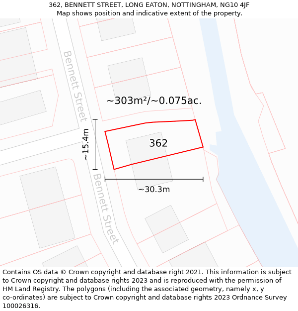 362, BENNETT STREET, LONG EATON, NOTTINGHAM, NG10 4JF: Plot and title map