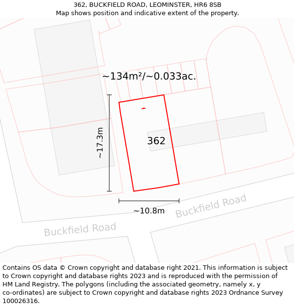 362, BUCKFIELD ROAD, LEOMINSTER, HR6 8SB: Plot and title map