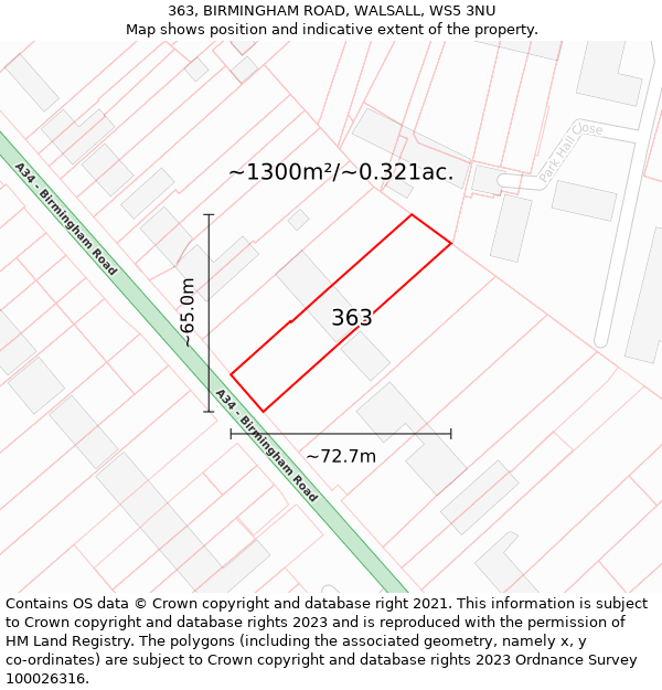 363, BIRMINGHAM ROAD, WALSALL, WS5 3NU: Plot and title map