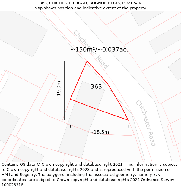 363, CHICHESTER ROAD, BOGNOR REGIS, PO21 5AN: Plot and title map