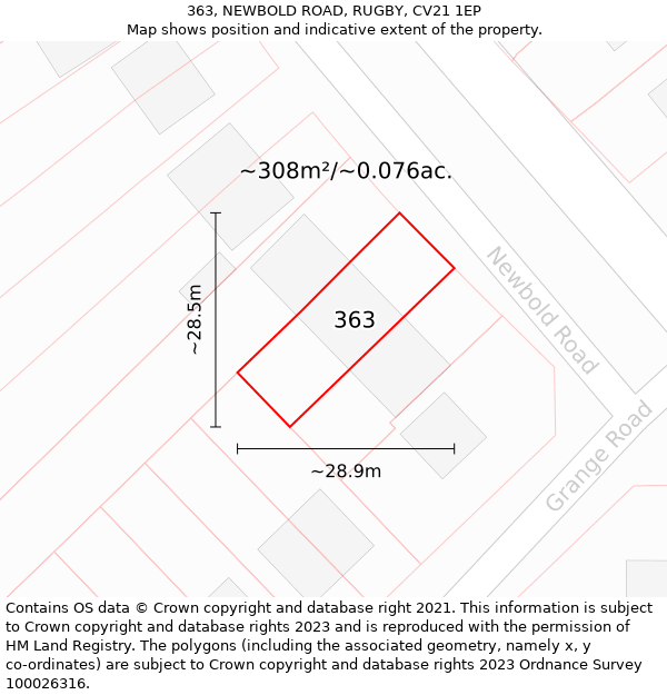 363, NEWBOLD ROAD, RUGBY, CV21 1EP: Plot and title map
