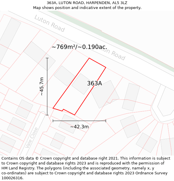 363A, LUTON ROAD, HARPENDEN, AL5 3LZ: Plot and title map