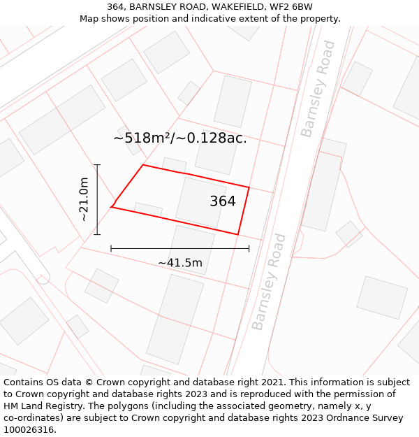 364, BARNSLEY ROAD, WAKEFIELD, WF2 6BW: Plot and title map