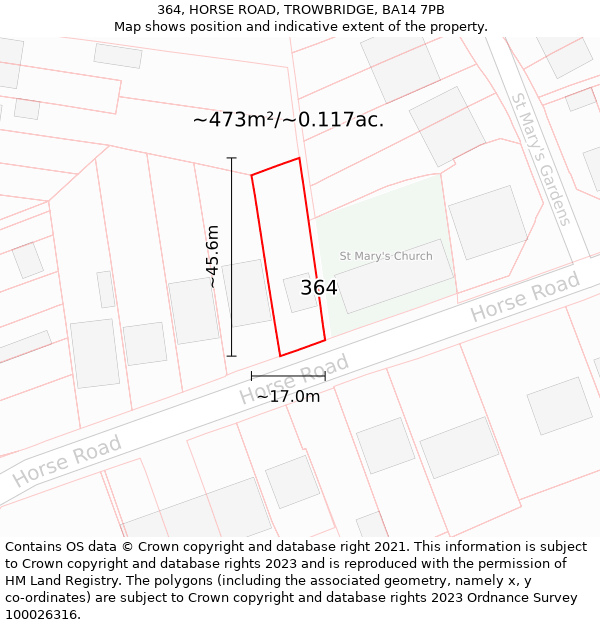 364, HORSE ROAD, TROWBRIDGE, BA14 7PB: Plot and title map