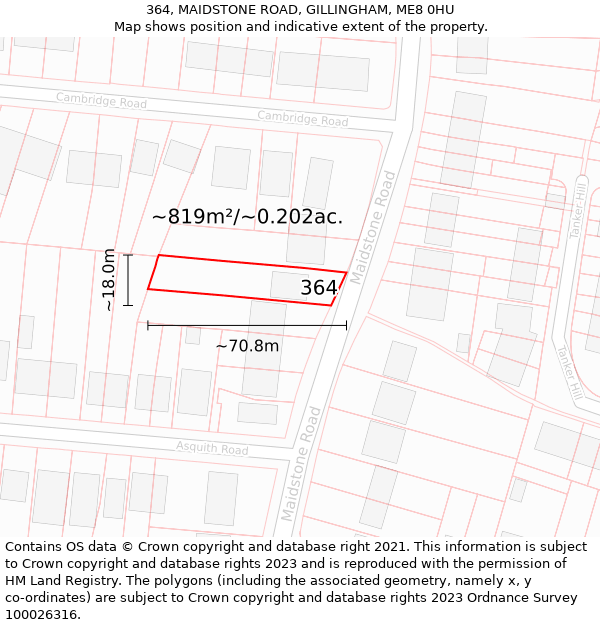 364, MAIDSTONE ROAD, GILLINGHAM, ME8 0HU: Plot and title map