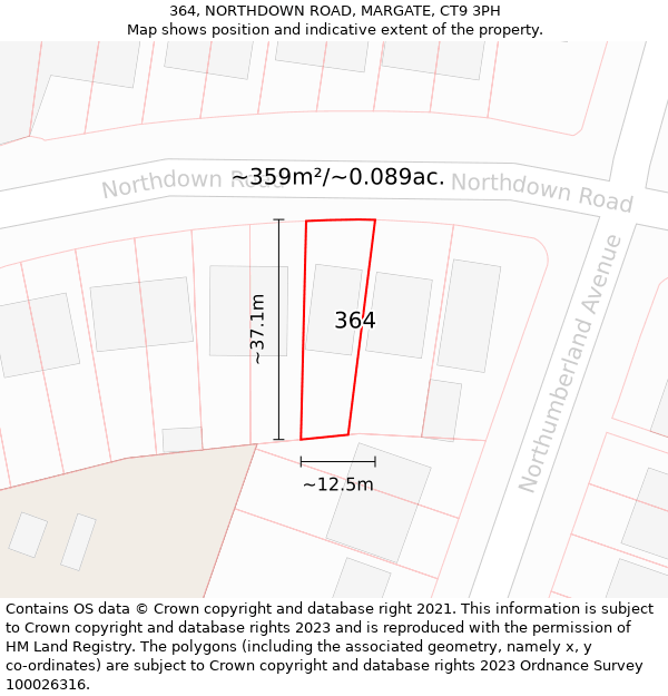 364, NORTHDOWN ROAD, MARGATE, CT9 3PH: Plot and title map