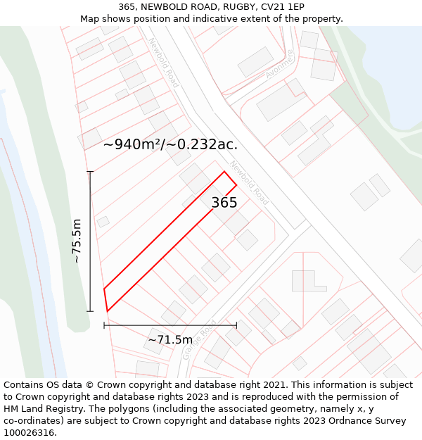 365, NEWBOLD ROAD, RUGBY, CV21 1EP: Plot and title map