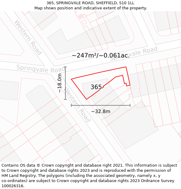 365, SPRINGVALE ROAD, SHEFFIELD, S10 1LL: Plot and title map