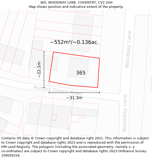 365, WOODWAY LANE, COVENTRY, CV2 2AH: Plot and title map