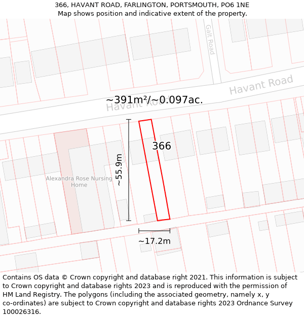 366, HAVANT ROAD, FARLINGTON, PORTSMOUTH, PO6 1NE: Plot and title map