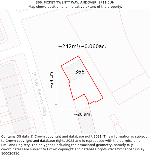 366, PICKET TWENTY WAY, ANDOVER, SP11 6UH: Plot and title map