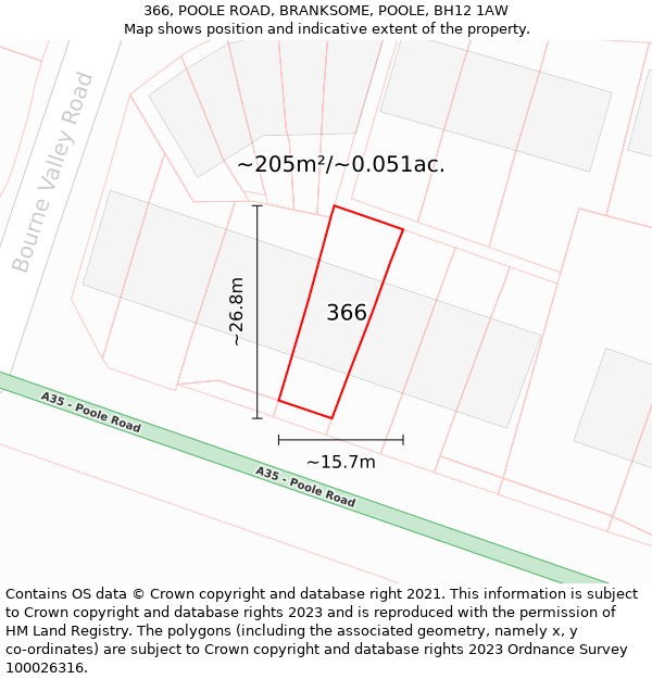 366, POOLE ROAD, BRANKSOME, POOLE, BH12 1AW: Plot and title map