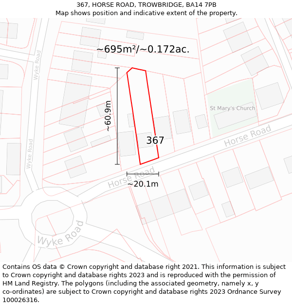 367, HORSE ROAD, TROWBRIDGE, BA14 7PB: Plot and title map