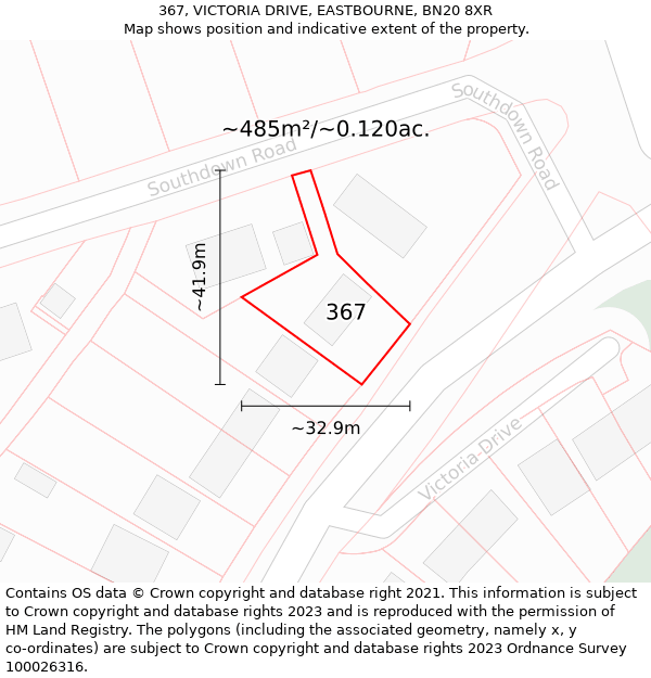 367, VICTORIA DRIVE, EASTBOURNE, BN20 8XR: Plot and title map