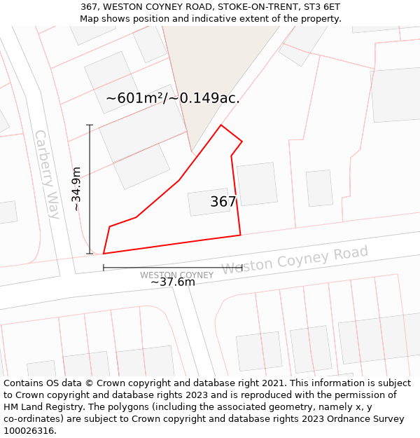 367, WESTON COYNEY ROAD, STOKE-ON-TRENT, ST3 6ET: Plot and title map