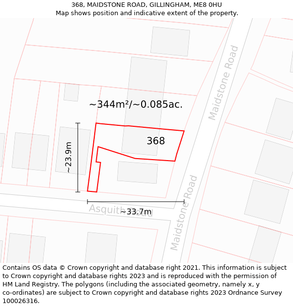 368, MAIDSTONE ROAD, GILLINGHAM, ME8 0HU: Plot and title map